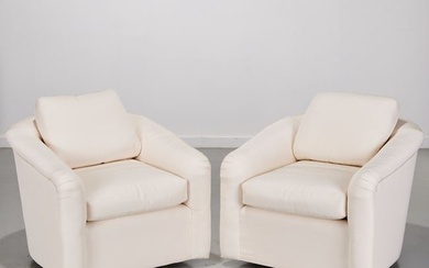 Pair DeAngelis custom upholstered swivel chairs
