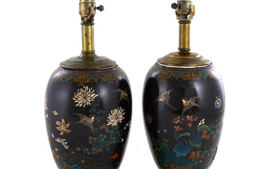 Pair Japanese Cloisonne Vases, Mounted as Lamps (2pcs)