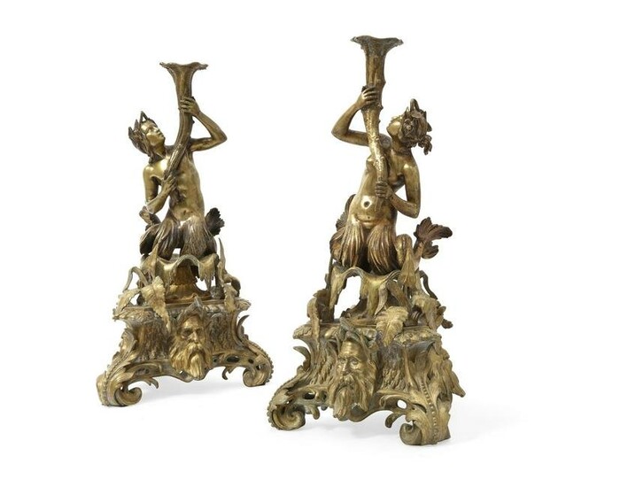 Pair Louis XV style bronze mermaid candlesticks