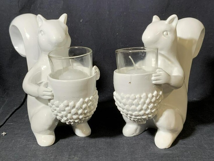 Pair Squirrel Form Candle Holders