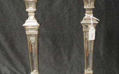 Pair antique Adam style silver plate candlesticks well decorated...