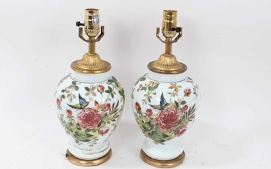 Pair of 19th century opaline glass vases converted to table lamps