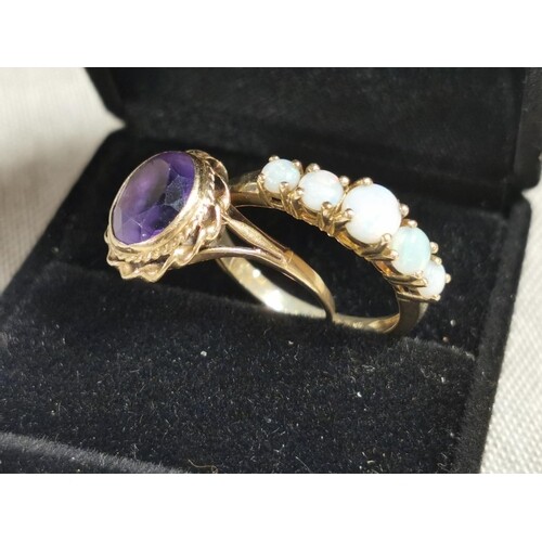 Pair of 9ct Gold Ameythst & Mother of Pearl Ladies Rings
