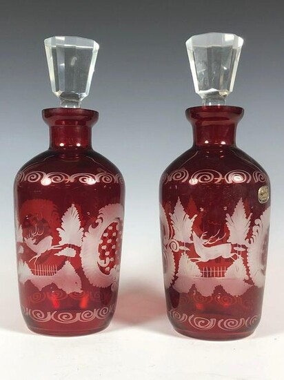 Pair of Bohemian Ruby Scent Bottles