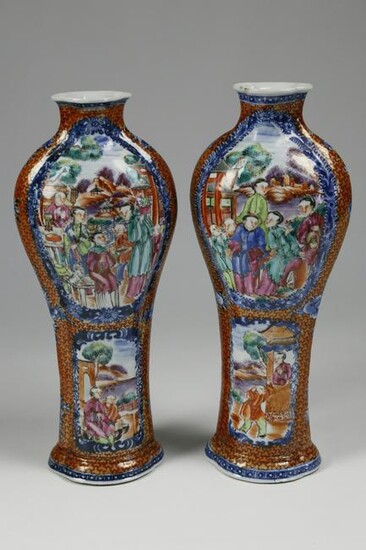 Pair of Chinese Export Mandarin Porcelain Vases