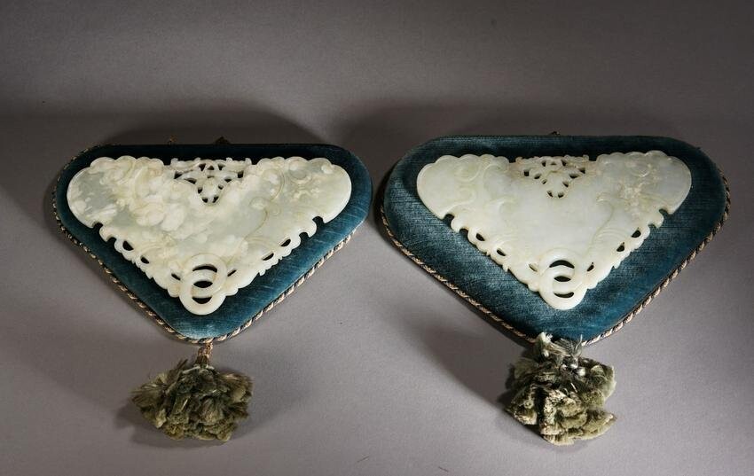 Pair of Chinese White Jade Qing Plaques