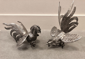 Pair of Combat Roosters - .833 silver - Portugal - 1900-1949