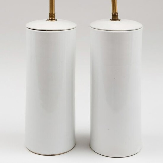 Pair of Cylindrical White Glazed Porcelain Vases