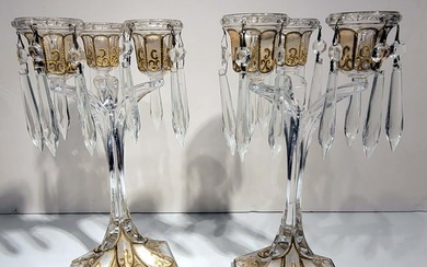 Pair of Enameled Glass Candelabras C.1900