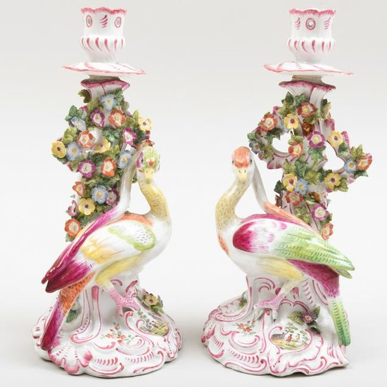 Pair of English Porcelain Candlesticks with Fantastical