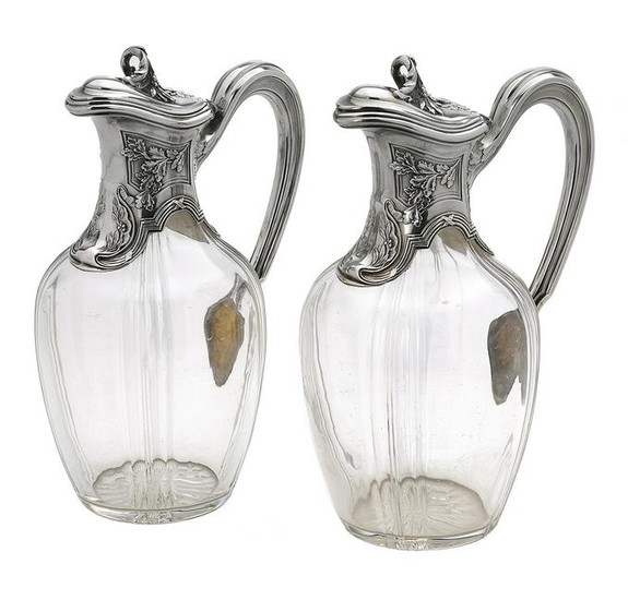 Pair of French Silver and Glass Claret Jugs