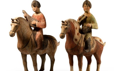 Pair of Large Chinese Tang Terracotta Musicians