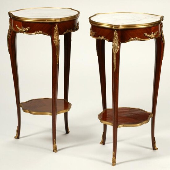 Pair of Louis XV Style Dore Bronze Mounted Side Tables.
