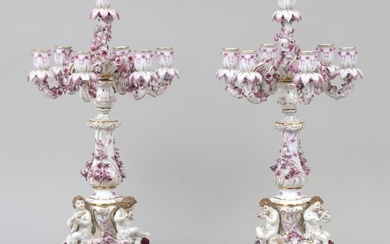 Pair of Meissen Rococo-Style Porcelain Seven-Light Candelabra