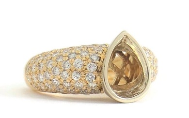Pave Diamond Pear Bezel Engagement Ring Setting Mounting 14K Yellow Gold 10.22 G