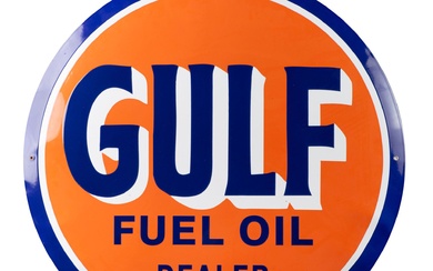 Plaque émaillée ovale GULF Fuel OIl Dealer, plaque moderne, diamètre 68 cm