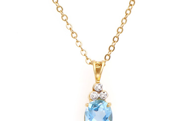 Plated 18KT Yellow Gold 4.35ctw Blue Topaz and Diamond Pendant...