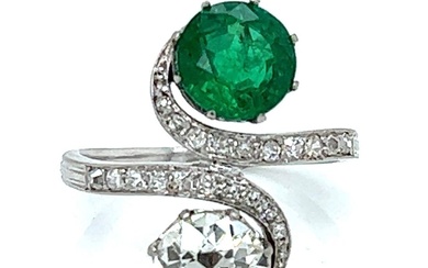 Platinum 18k GIA Certified Diamond and Emerald Ring