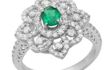 Platinum Setting with 0.40ct Emerald and 0.77ct Diamond Ladies Ring