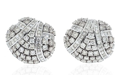 Platinum & 18K White Gold 17 Carat Diamond Cluster Earrings