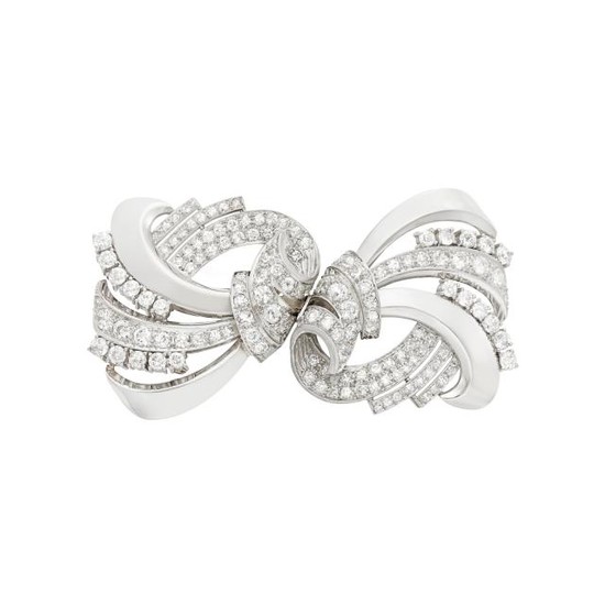 Platinum and Diamond Double Clip-Brooch