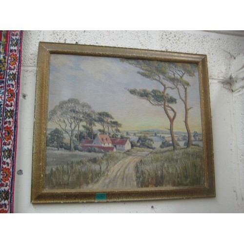 R. Chettle "Farm by the Road" Oil on Board