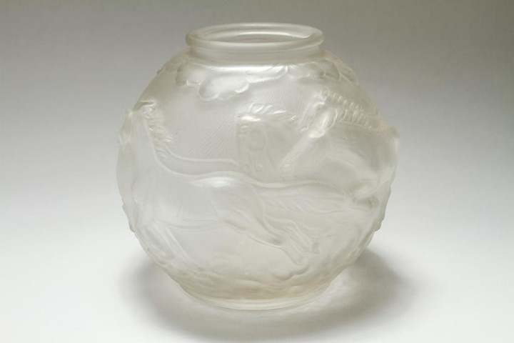 R. Lalique France Horses Frosted Glass Vase