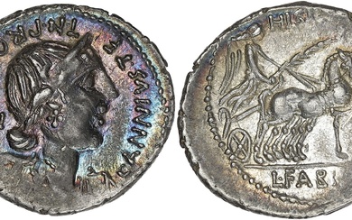 RÉPUBLIQUE ROMAINE C. Annius T.f. T.n. Luscus et L. Fabius L.f. Hispaniensis. Denier ND (82-81...