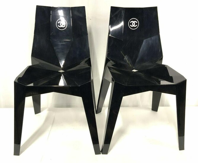 Rare Pair Authentic CHANEL Boutique Logo Chairs
