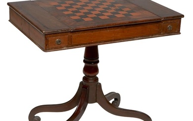 Regency Style Inlaid Mahogany Games Table, early 20th c., H.- 27 in., W.- 30 1/4 in., D.- 20 1/2 in.