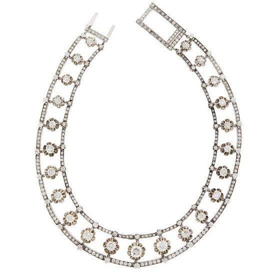 Rhodium-Plated Silver, Gold and Diamond Necklace