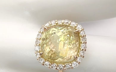 Ring - 14 kt. Yellow gold - 6.45 tw. Tourmaline - Diamond