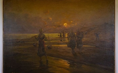 Roberto Vannini - Pescatrici al tramonto in riva al mare