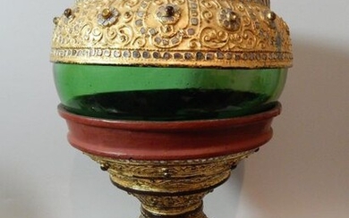 Round box on lacquer pedestal. Burma, 20th century....