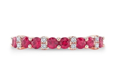 Ruby And Diamond Single Row Prong-set Band In 14k Rose Gold