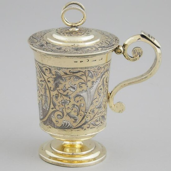 Russian Engraved and Nielloed Silver-Gilt Traveling