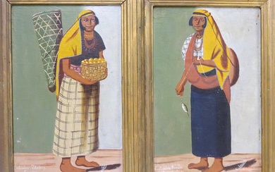 S. LASTRA (Equateur). Femmes en costume traditionnel. Deux huiles sur toile signées en bas à...