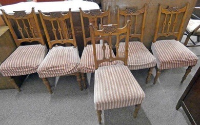 SET OF 6 ARTS NOUVEAU OAK DINING CHAIRS WITH...
