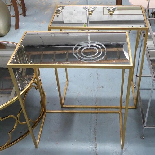 SIDE TABLES, a pair, 1960's French style, gilt metal and gla...