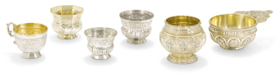 SIX PARCEL-GILT SILVER CHARKII, VARIOUS MAKERS, MOSCOW, 18TH / 19TH CENTURY