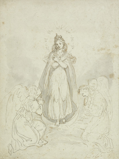SPANISH SCHOOL, EARLY 19TH CENTURY The Madonna of the Apocalypse. Pen and brown...