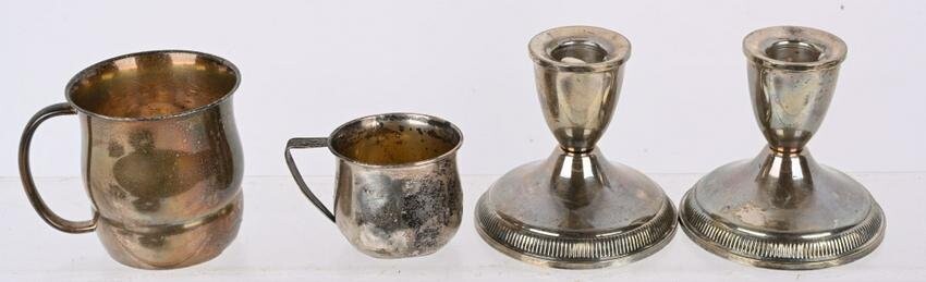 STERLING SILVER CANDLESTICK HOLDERS & CUPS
