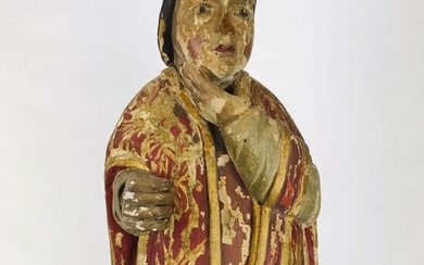 Sculpture, a polychrome statue of Saint Blaise Van Ebaste - 62.3 cm - Gilt, Limewood - 18th century
