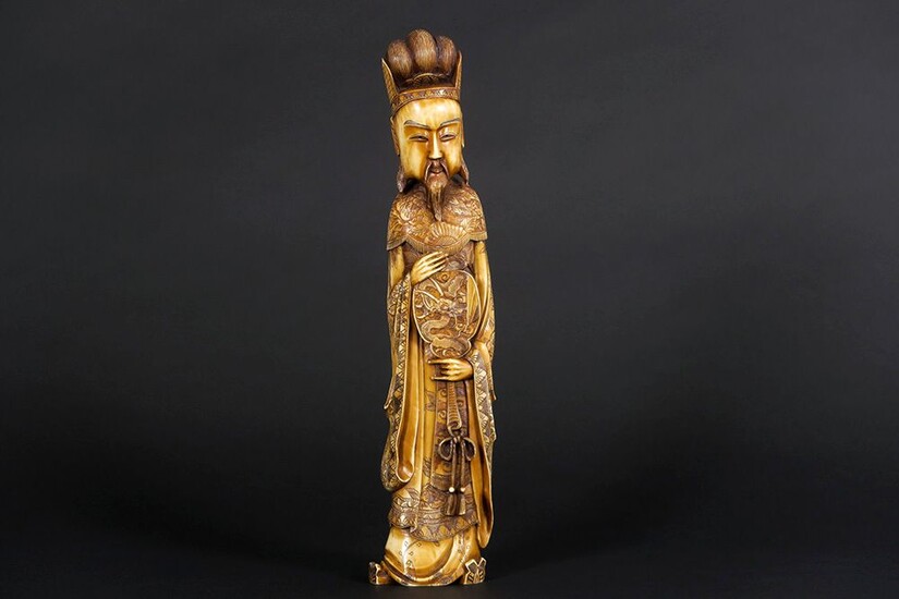 Sculpture japonaise antique en ivoire : "Wijze met waaier" - hauteur : 37,5 cm -...