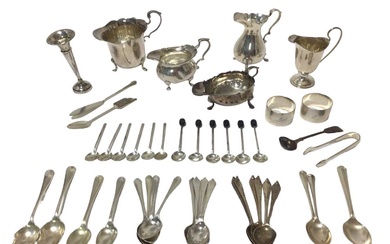 Selection of assorted silverware including cream jugs, napkin rings and spoons