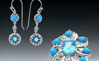Turquoise and Blue Topaz Sterling Silver Ring & Earrings Set