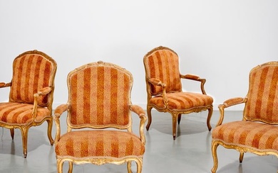 Set (4) Louis XV giltwood fauteuils