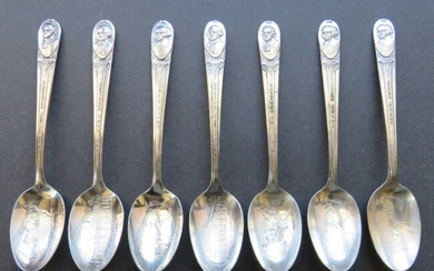 Set 7 Silver Plated Presidential Spoons Washington, Adams, Jefferson