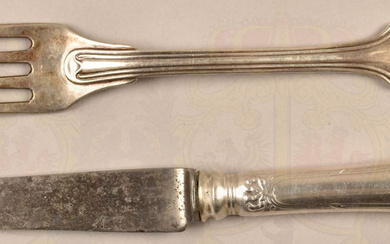 Silver dessert fork and fruit knife of German silver