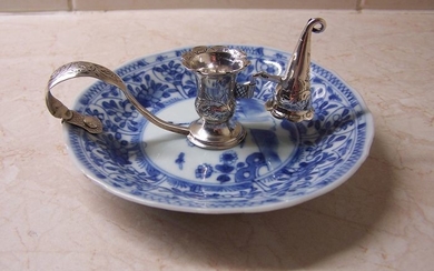 Silver sconce on porcelain dish (1) - .833 silver - J. van Steeden - Amsterdam - 1827-1883